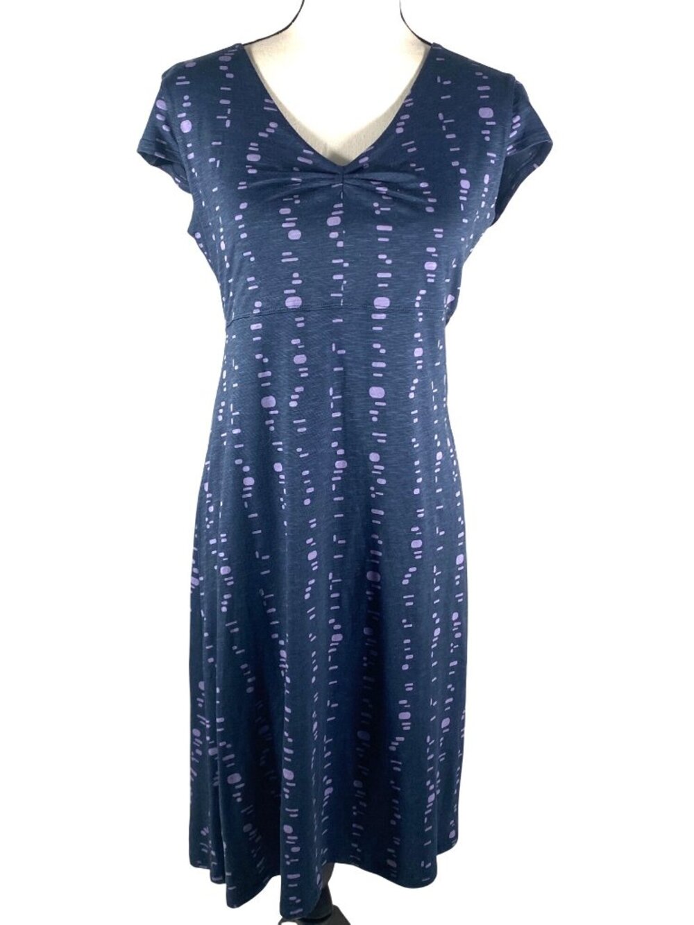 Toad&Co Rosalie dress Medium Eco-Friendly Navy Purple Patterned V-Neck outdoor